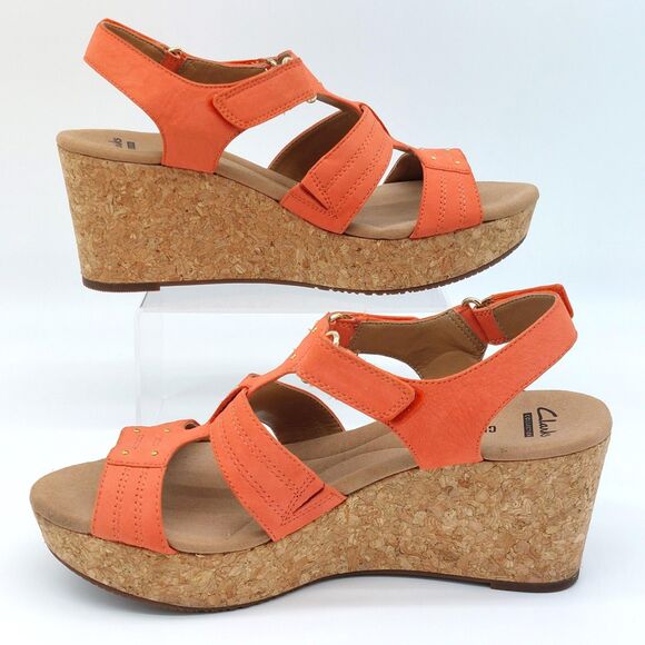 Clarks Collection Womens Sandals Sz 8.5M Salmon Leather Strappy Slingback Wedge - Picture 5 of 10
